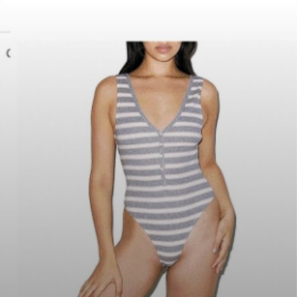 American Apparel Horizonal Striped Fitted Vintage Style Bodysuit Small - Picture 2 of 6